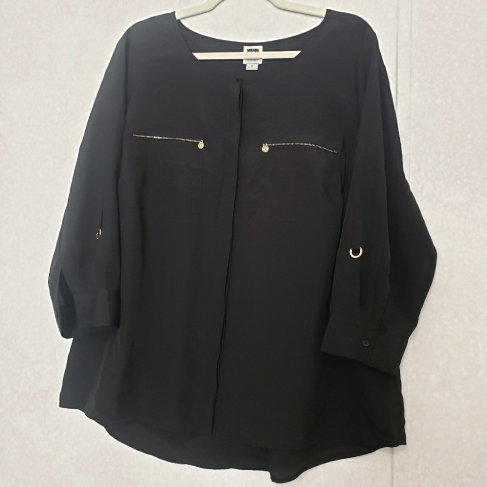 ANNE KLEIN BLACK 3/4 SLEEVE BLOUSE..SIZE:1X